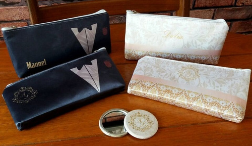 12 Bolsinha Necessaire Personalizada + 12 Espelhos De Bolsa
