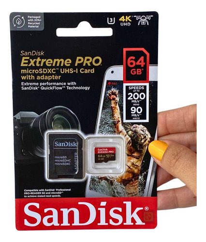 Cartão Memória 64gb Sandisk Extreme Pro 200mb/s V30 Original