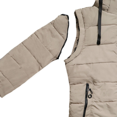 Campera Y Chaleco 2 En 1 Forrada C/ Piel Capucha Desmontable