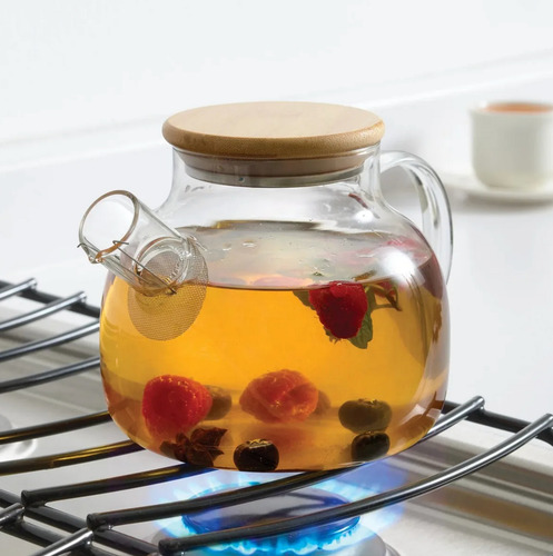 Tetera De Vidrio Resistente, Té Vitrolux Bambú Transparente