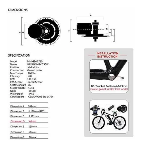 Bafang 48v 750w Kit De Conversión De Bicicleta Eléctrica De