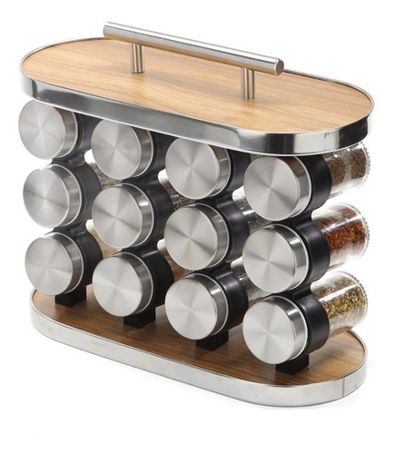 Imagen 2 de 10 de Especiero Condimentos Acero Inoxidable Frasco Vidrio X 12 U