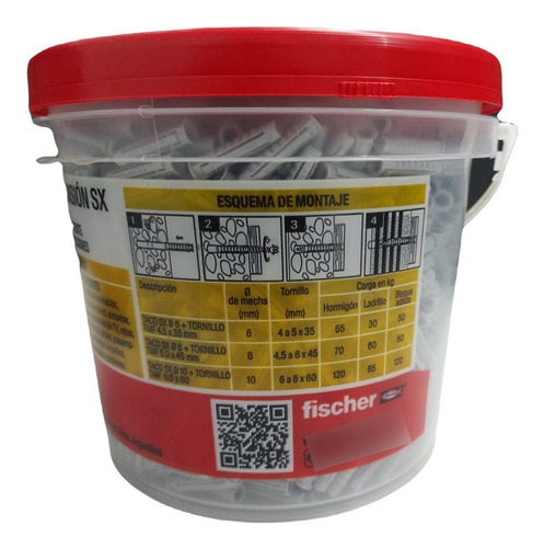 Imagen 4 de 9 de Tarugos Fischer Sx 10 + Tornillos 6x60 Balde X 400 Unidades
