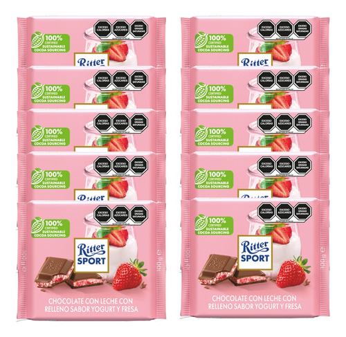 Ritter Sport Chocolate Con Fresa Con Yogurth 100 G X 10 Pzs,