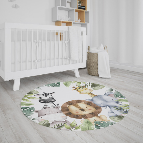 Tapete Decorativo Quarto Infantil Neoprene Zoológico 1,40m Comprimento 140 cm Largura 140 cm