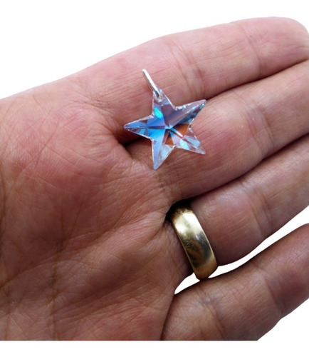 Pingente Estrela Swarovski Blue Boreal 2.0 Cm Em Prata 925 