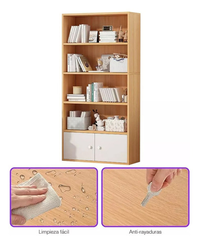 Libreros Madera Modernos Con 2 Puertas Y 4 Niveles Estantes
