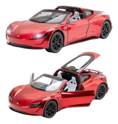 Tesla Roadster 1/24 Miniatura Metal Coche Con Luces Y Sonido