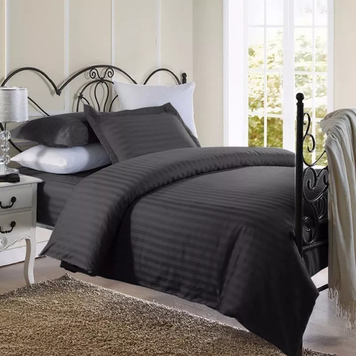 Imagen 2 de 5 de Set Duvet 8 Pzas Negro Líneas Microfibra Semidoble