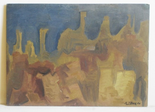 Pintura Cuadro De Eolo Pons Óleo 20 X 28 Cm Rocas Ocres 1965