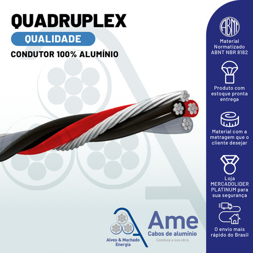 Fio Cabo De Alumínio Para Poste ; Quadruplex 16mm - Rolo Com 100 Metros - Sulminas Fios E Cabos