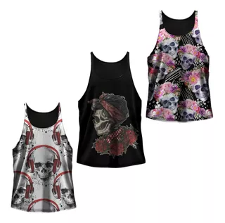 Kit Regata Feminina Plus Size Estilosa Dryfit Academia Skull