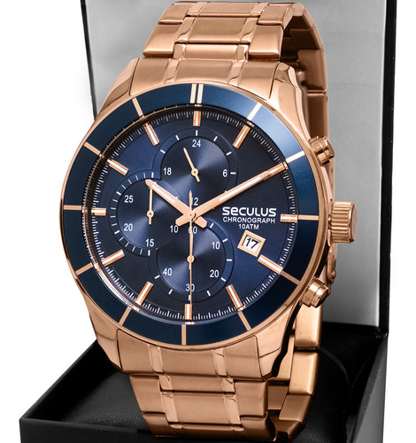 Relógio Seculus Masculino Cronógrafo Rosê Premium 23600GPSVRA3