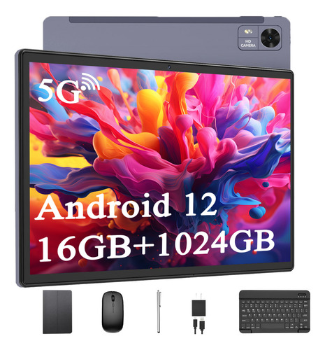 Tablet Android 12 De 10.1 With Wifi and 5g Lte, 16 GB Ram 1024 GB Rom, Octa-core, IPS Hd Screen, Gps, Call, Dual Camera, With Keyboard, Case and Pencin, Ideal For School, Office and Entertainment