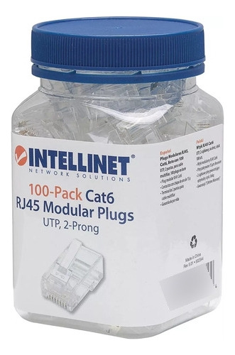 Plug Bote 100 Piezas Conector Rj45 Intellinet 502344 Cat6