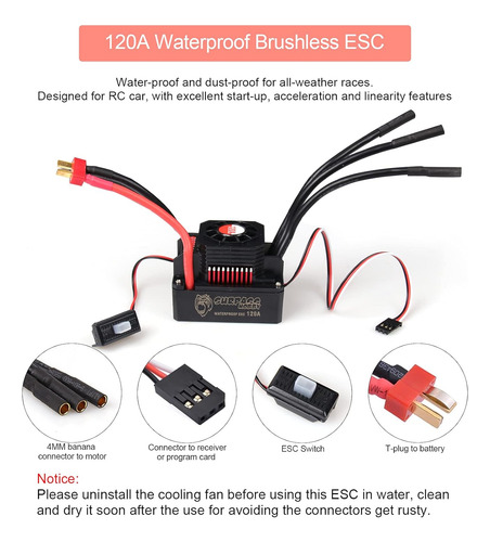 Coche Rc Escala 1:10 3650 5200kv Motor Sin Escobillas Y 120a