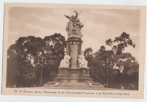 Buenos Aires Postal Antigua Homenaje Colectividad Francesa