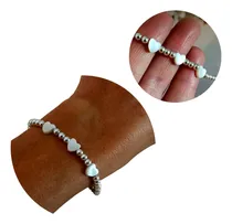 Comprar Pulsera Acero Blanco Con Dijes Corazones De Nácar Y Bolitas