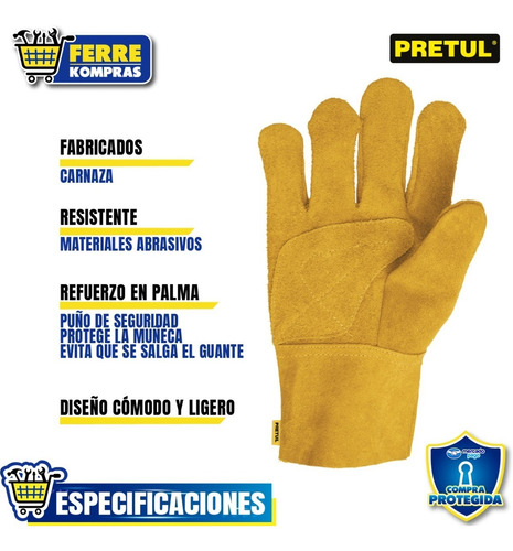 Guantes De Carnaza, Cortos 23262 Unitalla