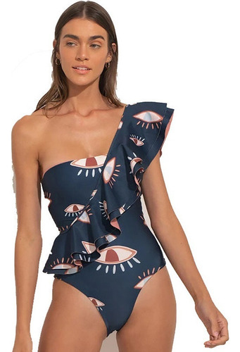 Bañador Monokini Con Ojos Azules Y Volantes, Traje De Baño D