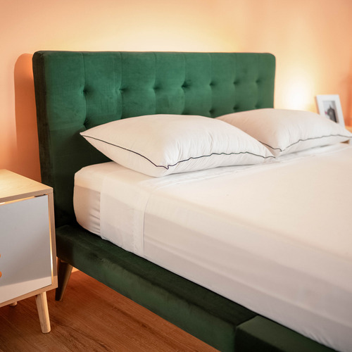 Cama Individual Roomi Livy Base Plegable Y Cabecera Color Verde Velvet