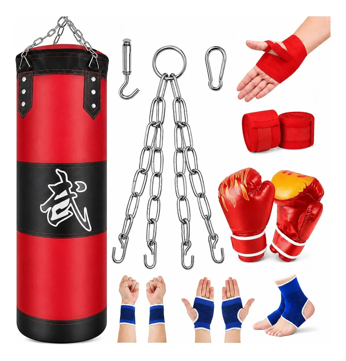 Saco de Boxeo Vacío Bomy de 120 cm con Kit Profesional Para Entrenamiento y Guantes