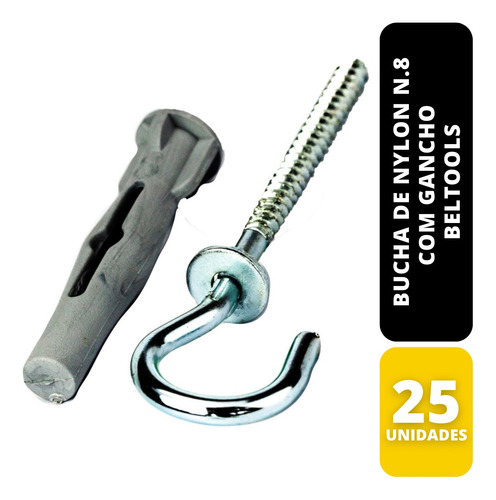 Kit C/ 25 Bucha De Nylon N.8 Com Gancho - Beltools