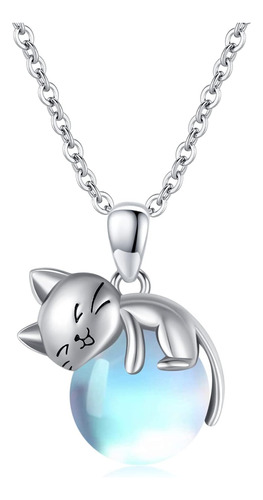 Lonago Collar De Gato Con Piedra Lunar De Plata De Ley 925 C