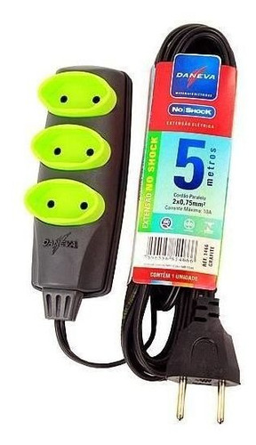 Extensão Elétrica De 5 M 2 X 0,75 Mm No Shock Daneva Grafite