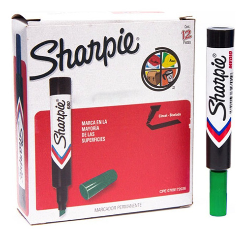 Marcador Permanente Sharpie 680 Verde Caja X 12 Und