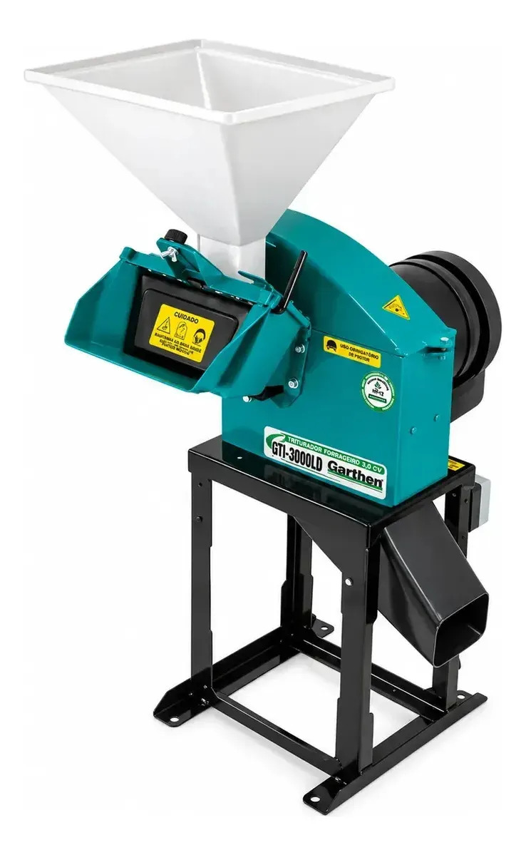 Triturador Picador Forrageiro Garthen GTI-3000LD-1 3CV 220V Monofásico Capim Milho Cana Ração Moedor Grãos Cereais Martelos Facas