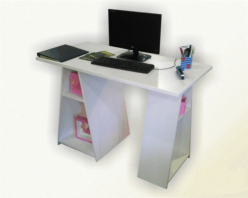 Imagen 2 de 5 de Escritorio Minimalista 120 Mts Laqueado Estantes Caballetes