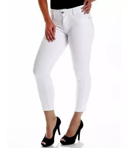 Calça Jeans Branca Skinny Feminina Cintura Alta Corte Do Jeans