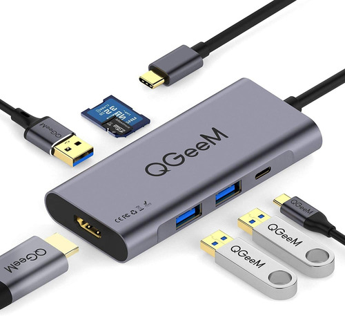 Qgeem Adaptador Hdmi Tipo C 7 En 1 A Hdmi 4k, 3 Puertos Us