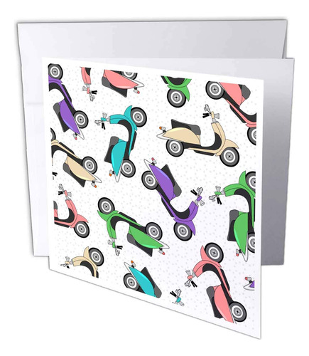 Colorful Retro Scooter Print White Greeting Cards 6