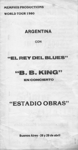 Programa    B. B. King    -    Estadio Obras      Abril 1980