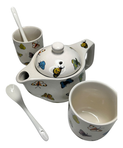Juego De Té De Porcelana, Tetera De 380cc Con 2 Cuencos Vs