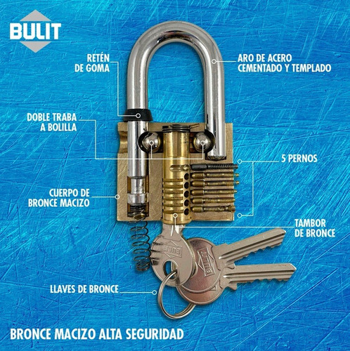 Candado Reforzado Doble Traba Aro Largo N° 50 Bulit