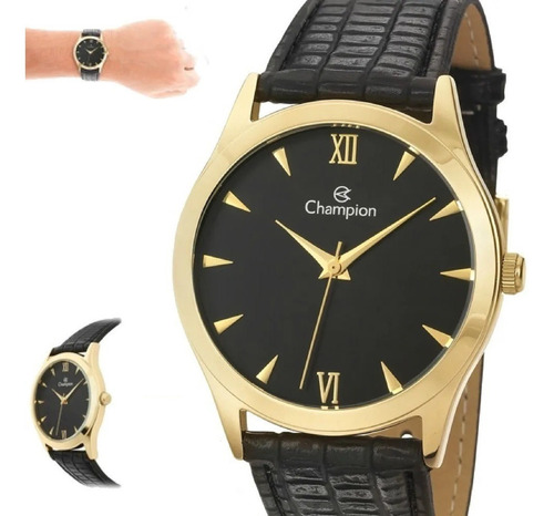Relógio Feminino Champion Pulseira Couro Preto Ch22742p