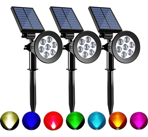 Focos Lámparas Impermeables, Rgb Recargable Energia Solar