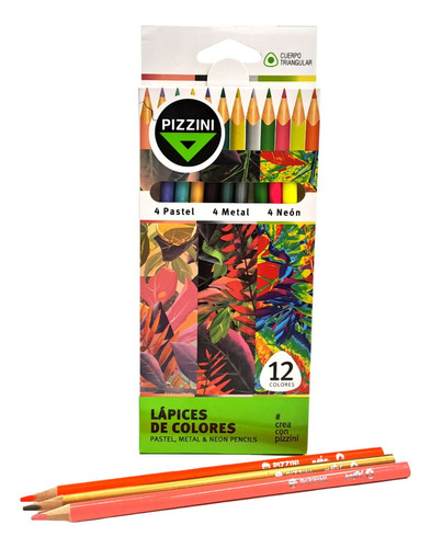 Lapices De Colores Pizzini  X 12 Uni 4 Pastel 4 Metal 4 Neon