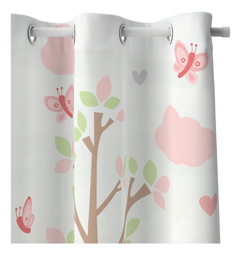 Cortina Infantil Animais Safari Rosa Menina 2,80x1,40m