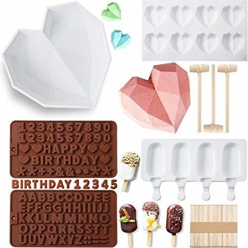 5 Pieces Silicone Chocolate Molds Set, Diamond Heart Mold Ic