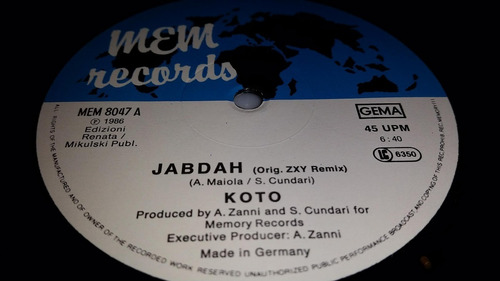 Koto Jabdah (the Original Zyx Remix) Vinilo Maxi Germany 86