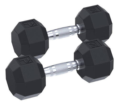 Par De Mancuernas Octogonales De 20 Lb Power Systems Color Negro