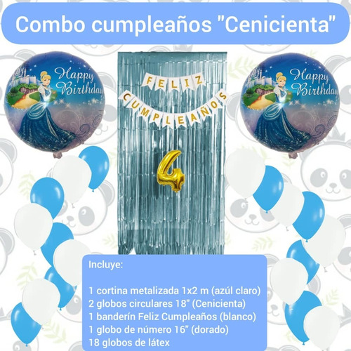 Combo Decoración Cumpleaños Cenicienta Cortina Banderin 