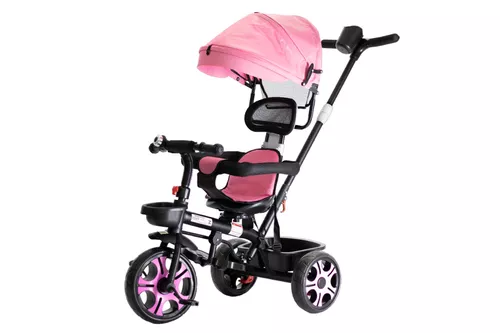 Triciclo Motoca Infantil Passeio Rosa com Empurrador e Cobertura BW003-R  IMPORTWAY