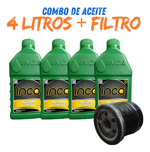 Aceite 15w40 Mineral Inca Combo 4 Lts + Filtro