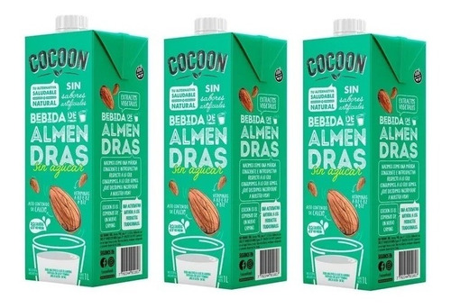 3 X Leche De Almendras Sin Azúcar Cocoon 1 Litro C/u - Dw