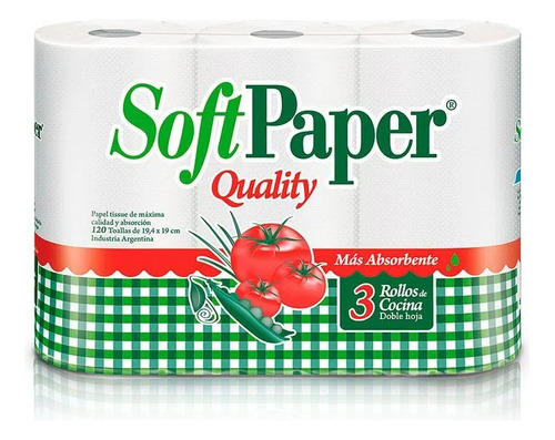 Rollo De Cocina Soft Paper Doble Hoja 40 Paños X3 Rollos